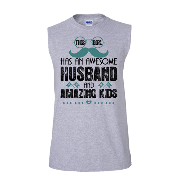 This Girl Has An Awesome Husband T Shirt, Amazing Kids T Shirt, Awesome t-shirts (Men's Cotton Sleeveless)