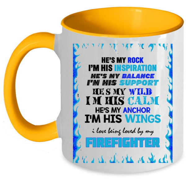 Cool Coffee Mug, I Love Being Loved By My Firefighter Accent Mug