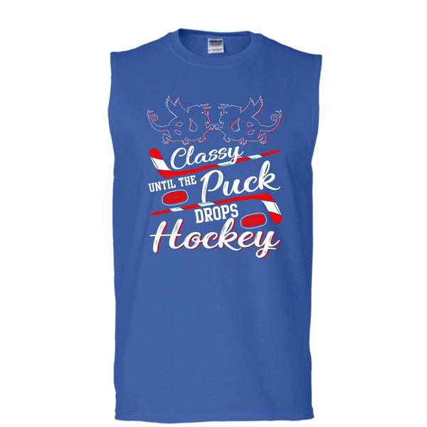 Classy Until The Puck Drops Hockey T Shirt, Merry Christmas T Shirt, Cool T Shirt (Men's Cotton Sleeveless)