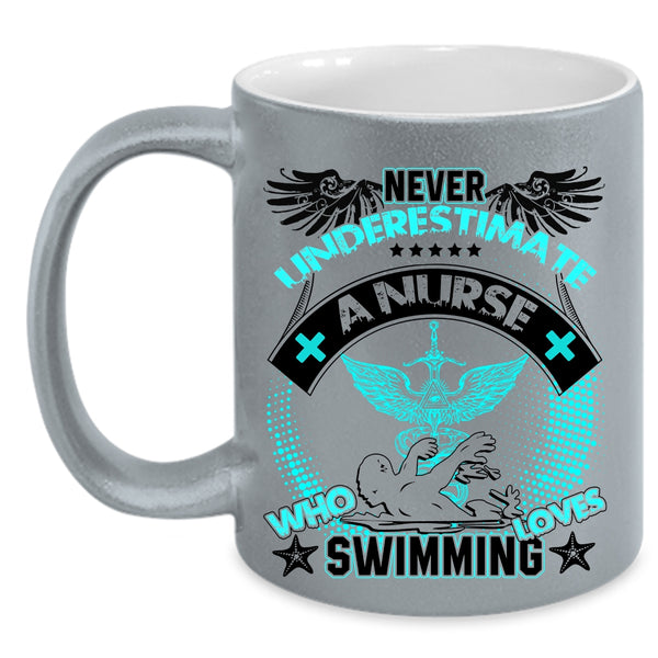Funny Gift For Nurses Coffee Mug, A Nurse Loves Swimming Accent Mug