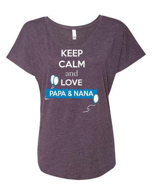 Keep Calm And Love Papa And Nana T Shirt, Father's Day T Shirt (Ladies' Triblend Dolman Sleeve)