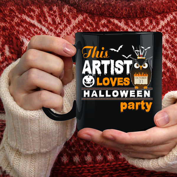 This Artist Loves Halloween Party Coffee Mug, Cool Owl Coffee Cup