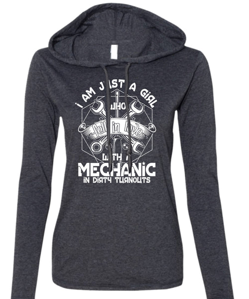 I Am Just A Girl T Shirt, Fell In Love With A Mechanic T Shirt (Anvil Ladies Ringspun Hooded)