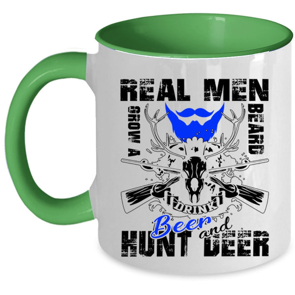 Hunt Deer Coffee Mug, Real Men Grow A Beard Drink Beer Accent Mug