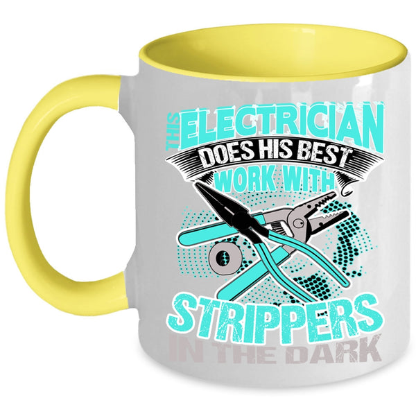 Cool Electricians Coffee Mug, This Electrician Does His Best Work Accent Mug