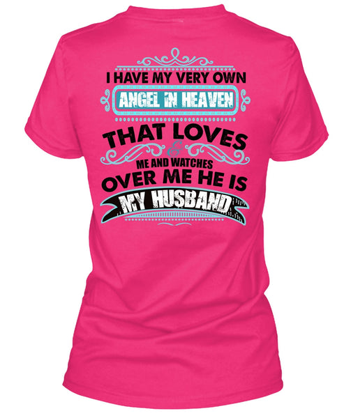 He Is My Husband T Shirt, Angel In Heaven T Shirt, Cool Shirt (Ladies LS Heather V-Neck)