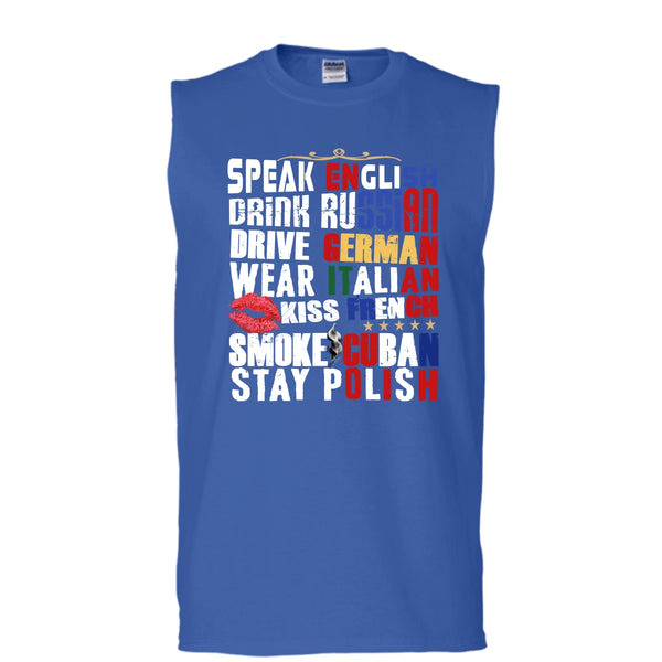 Speak English T Shirt, Drink Russian T Shirt, Cool T Shirt (Men's Cotton Sleeveless)