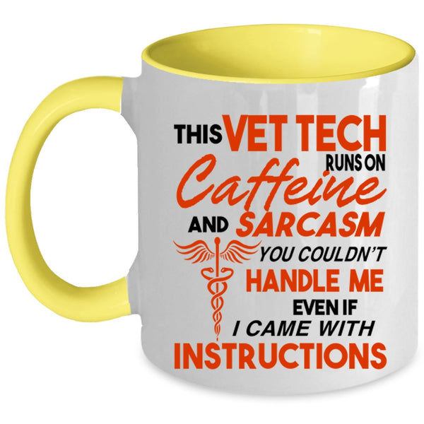 Cool Coffee Mug, This Vet Tech Runs On Caffeine Accent Mug