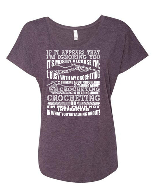 Reading About Crocheting T Shirt, Talking About Crocheting T Shirt, Cool Shirt (Ladies' Triblend Dolman Sleeve)