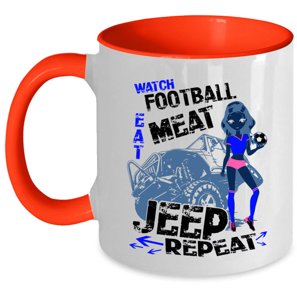 Jeep Coffee Mug, Watch Football Eat Meat Accent Mug