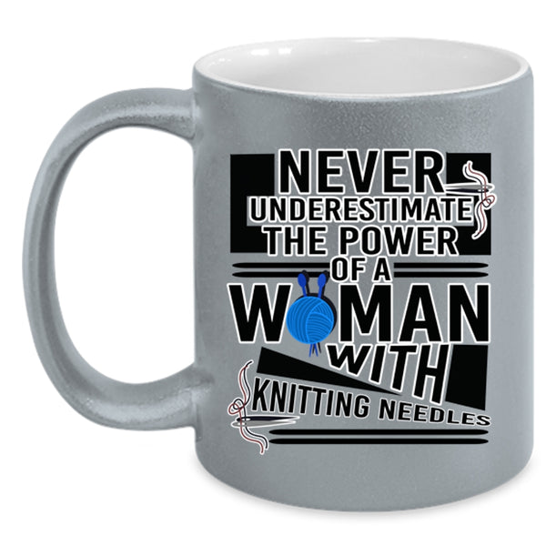 Cool Mom Coffee Mug, The Power Of A Woman With Knitting Needles Accent Mug