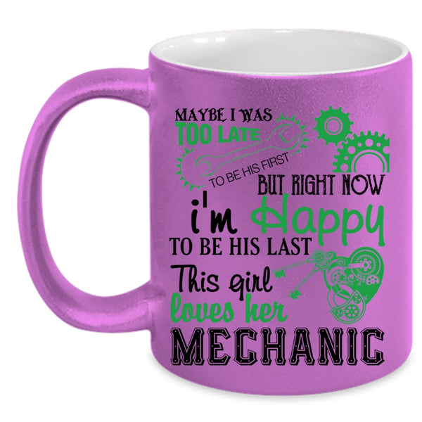Cute Mechanic's Wife Coffee Mug, This Girl Loves Her Mechanic Accent Mug