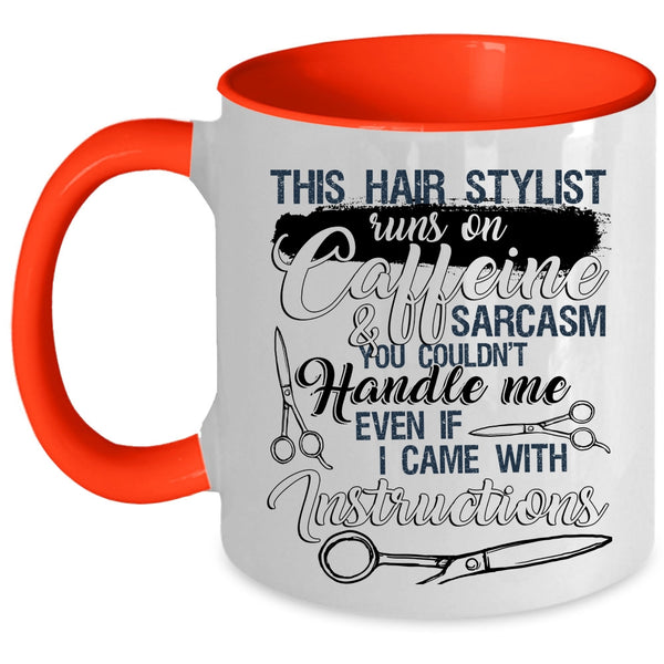 Funny Hairstylist Coffee Mug, This Hairstylist Runs On Caffeine Accent Mug