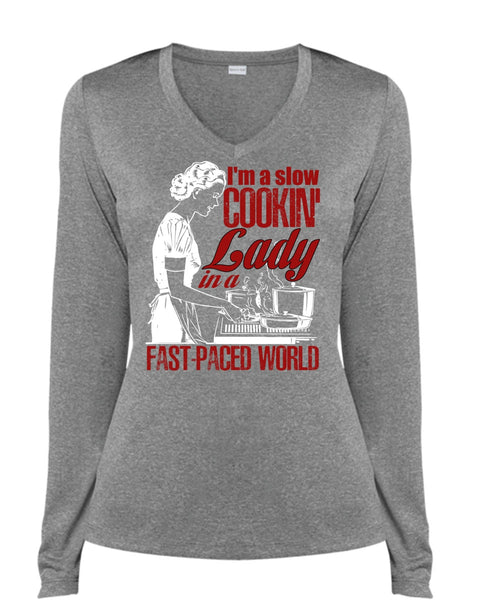 I'm A Slow Cooking Lady T Shirt, Being A Cooker T Shirt, Cool Shirt (Ladies LS Heather V-Neck)