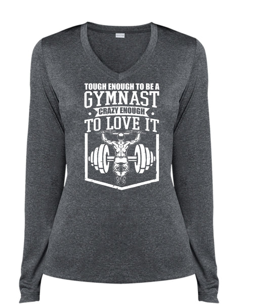 Tough Enough To Be A Gymnast T Shirt, My Favorite T Shirt, Cool Shirt (Ladies LS Heather V-Neck)