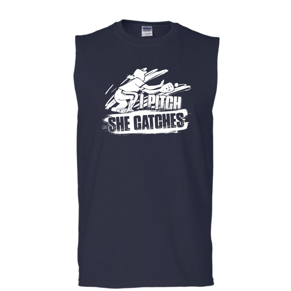 I Pitch She Catches T Shirt, I'm A Baseball Player Tank Top (Men's Cotton Sleeveless)