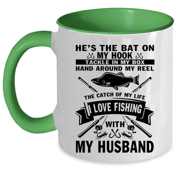 Married Coffee Mug, I Love Fishing With My Husband Accent Mug