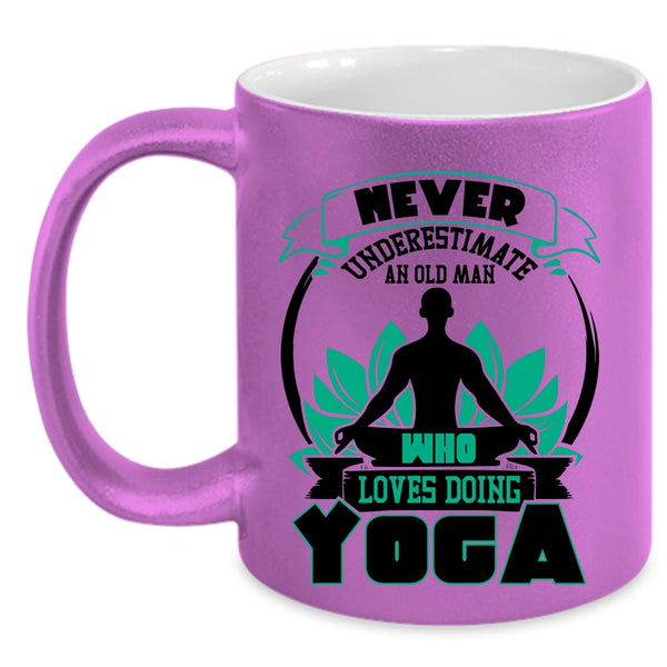 Cool Grandpa Coffee Mug, An Old Man Loves Doing Yoga Accent Mug