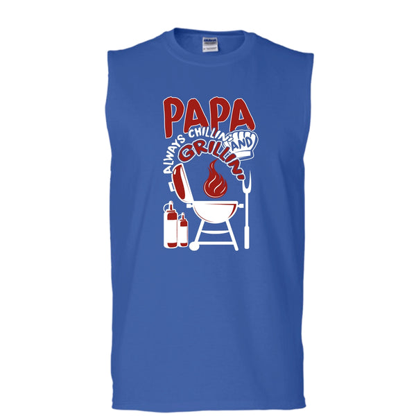 Papa Always Chikkin' T Shirt, Chilling And Grilling Tank Top (Men's Cotton Sleeveless)
