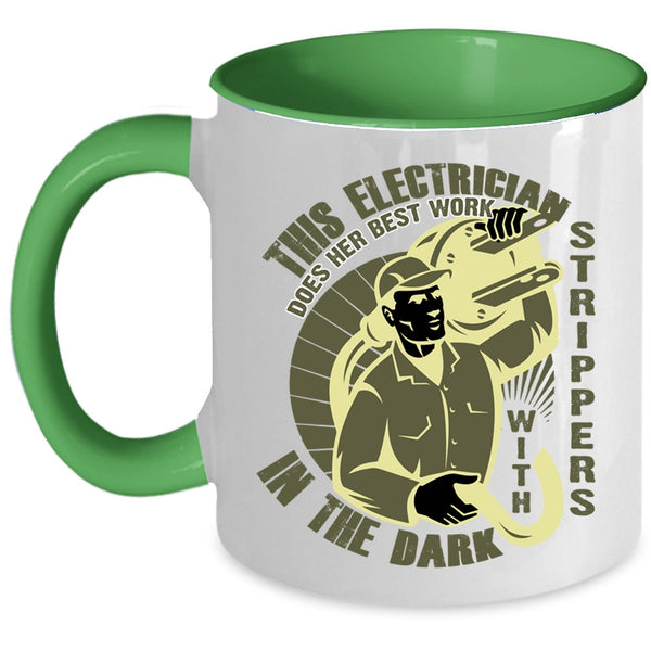 Cute Electricians Coffee Mug, This Electrician Does Her Best Work Accent Mug