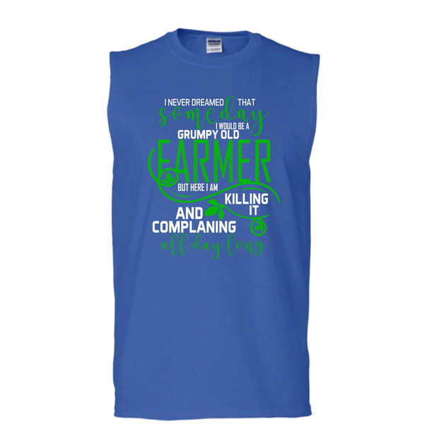 I'd Be A Grumpy Old Farmer T Shirt, Complaining All Day Long T Shirt, Cool T Shirt (Men's Cotton Sleeveless)