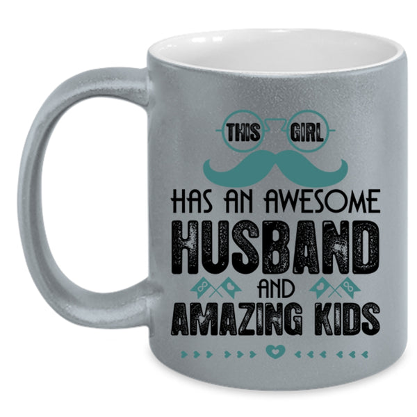 Amazing Kids Coffee Mug, This Girl Has An Awesome Husband Accent Mug