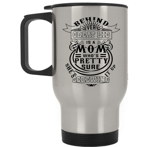 Cool Mommy Travel Mug, Behind Every Great Kid Is A Mom Mug