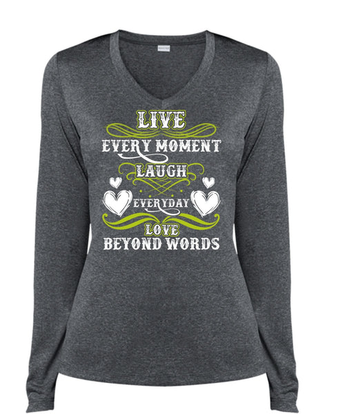 Live Every Moment Laugh T Shirt, Being A Husband T Shirt, Cool Shirt (Ladies LS Heather V-Neck)