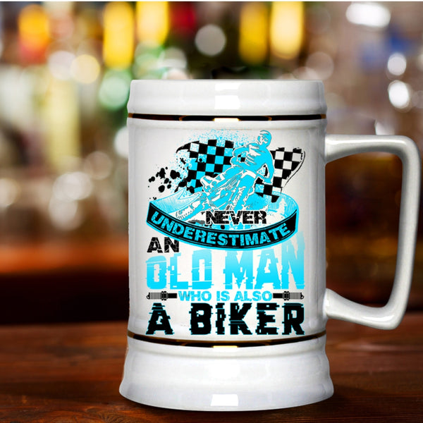 Awesome Gift For Grandfather Beer Stein 22oz, An Old Man Is A Biker Beer Mug