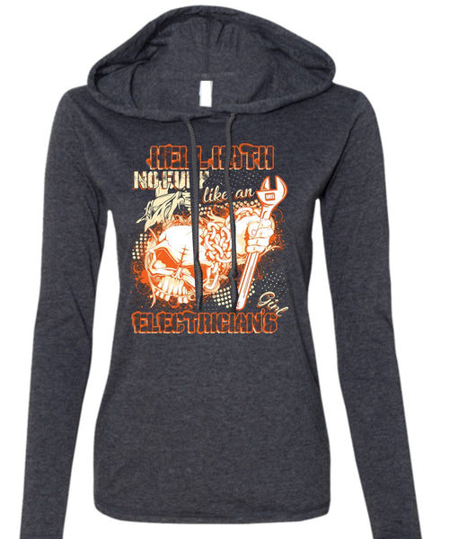 Like An Electrician's Girl T Shirt, Being An Electrician T Shirt (Anvil Ladies Ringspun Hooded)