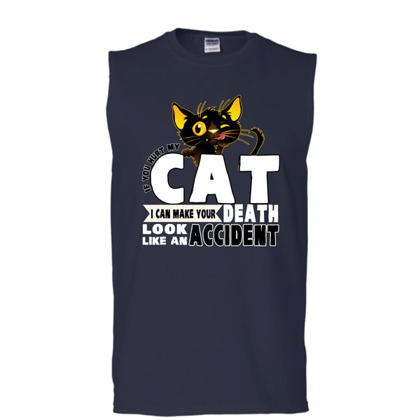If You Hurt My Cat T Shirt, Coolest Cat Lover Tank Top (Men's Cotton Sleeveless)