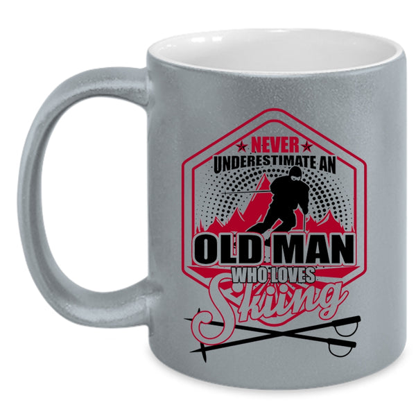 Cool Grandpa Coffee Mug, Old Man Loves Skiing Accent Mug