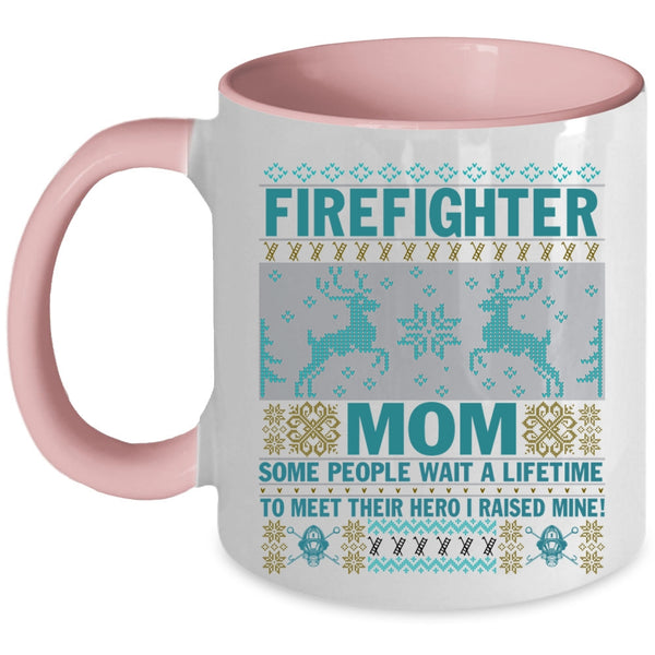 I Raise My Firefighter Mom Coffee Mug, Firefighter Mom Accent Mug