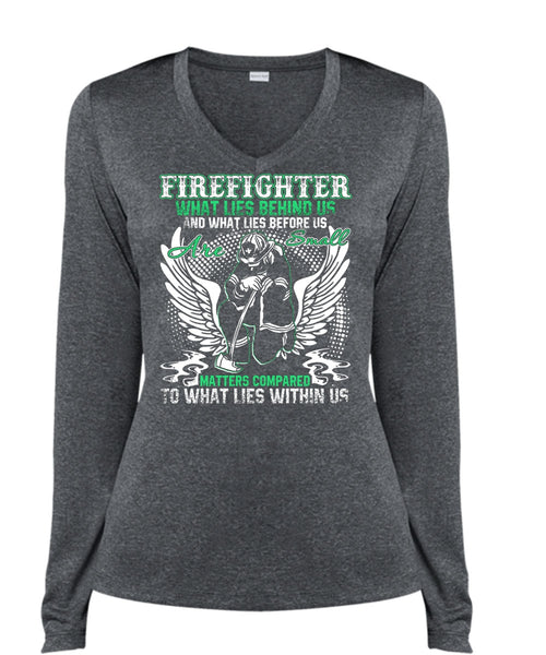 Firefighter T Shirt, Being A Firefighter T Shirt, Cool Shirt (Ladies LS Heather V-Neck)