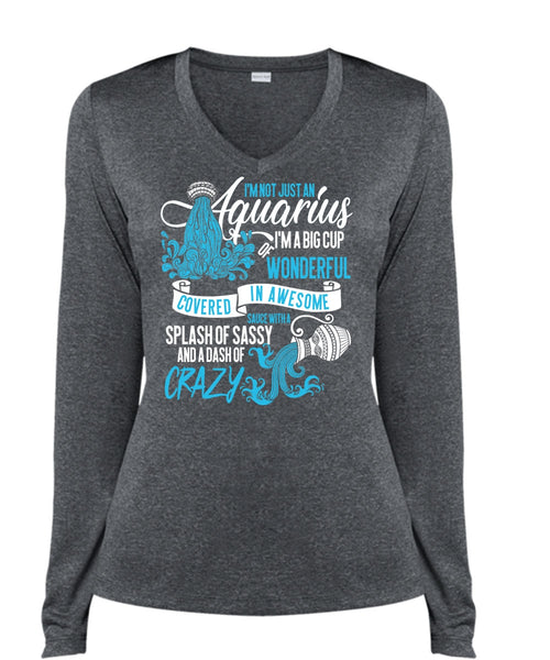 I'm Not Just An Aquarius T Shirt, Dash Of Crazy T Shirt, Cool Shirt (Ladies LS Heather V-Neck)