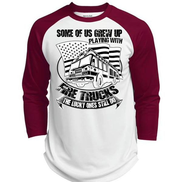 Playing With Fire Trucks T Shirt, Being A Firefighter T Shirt, Awesome T-Shirts  (Polyester Game Baseball Jersey)
