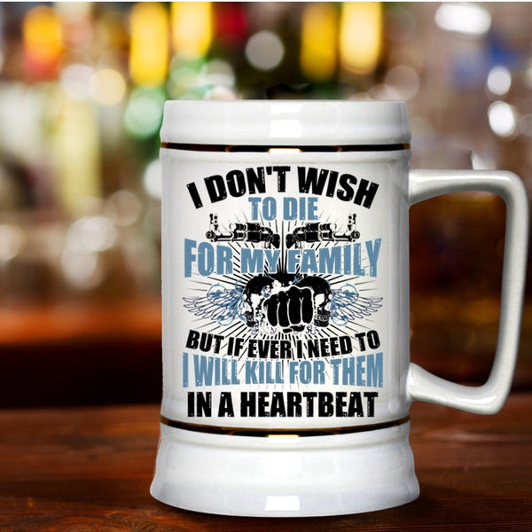 Awesome Gift For Gunner Beer Stein 22oz, I Love My Family Beer Mug