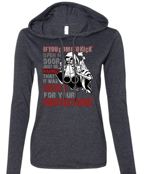 Locked For Your Protection T Shirt, Being A Veteran T Shirt (Anvil Ladies Ringspun Hooded)