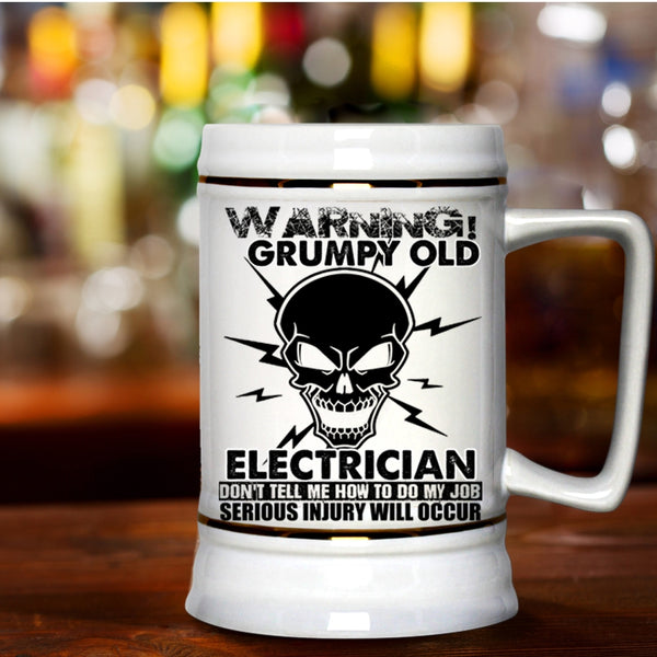 Funny Gift For Grandfather Beer Stein 22oz, Grumpy Old Electrician Beer Mug
