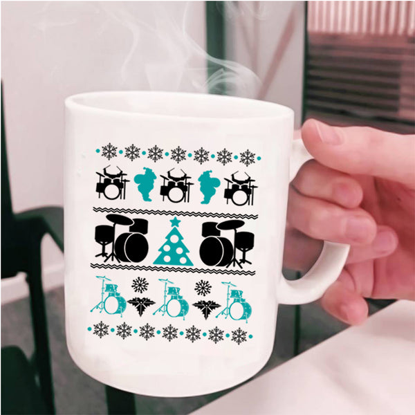 Ugly Christmas Coffee Mug, Cute Drummer Cup