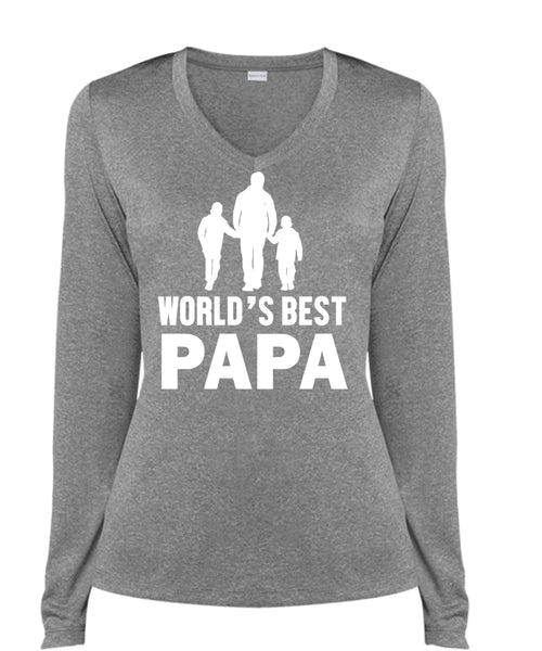 World's Best Papa T Shirt, Being A Papa T Shirt, Father's Day T Shirt (Ladies LS Heather V-Neck)