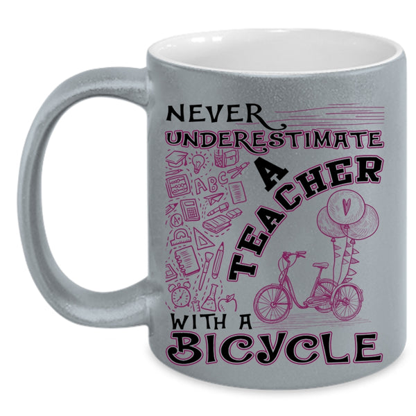Funny Gift For Teacher Coffee Mug, Teacher With A Bicycle Accent Mug