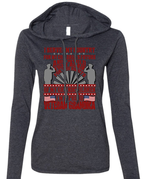I'm A Proud Veteran Grandma T Shirt, My Children's Future T Shirt (Anvil Ladies Ringspun Hooded)