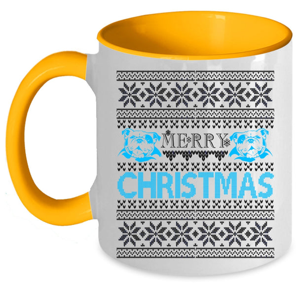 Cute Pit Bull Lovers Coffee Mug, Merry Christmas Accent Mug