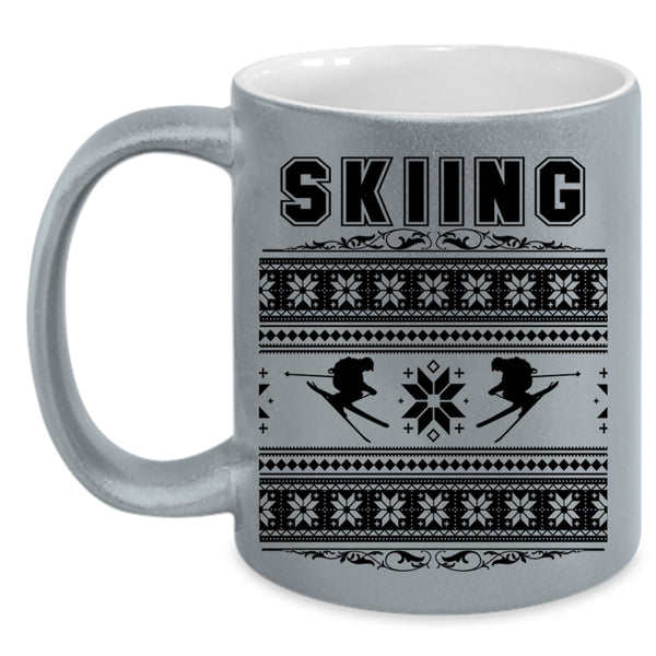 Funny Ugly Christmas Coffee Mug, Skiing Accent Mug