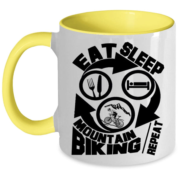 I Love Mountain Biking Coffee Mug, Eat Sleep Mountain Biking Accent Mug