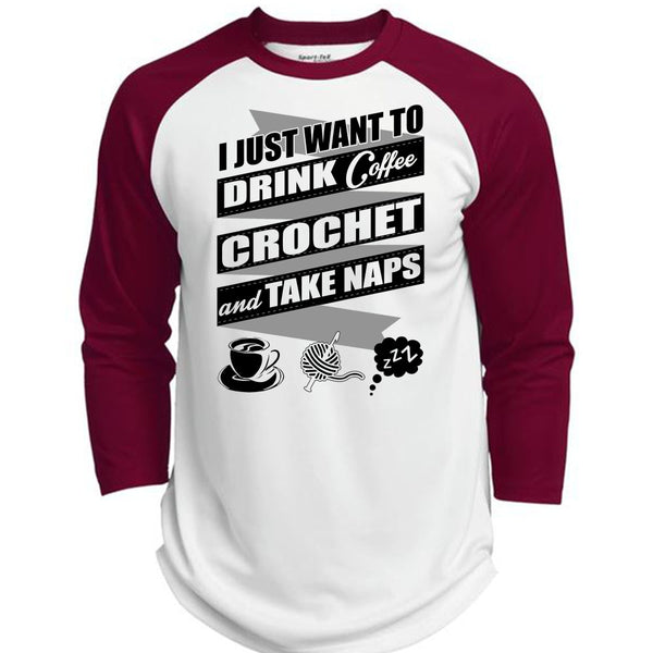 I Just Want To Drink Coffee T Shirt, I Love Crochet T Shirt, Awesome T-Shirts  (Polyester Game Baseball Jersey)