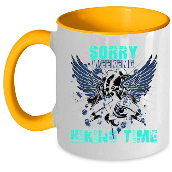 Cool Gift For Hikers Coffee Mug, Weekend Is Hiking Time Accent Mug