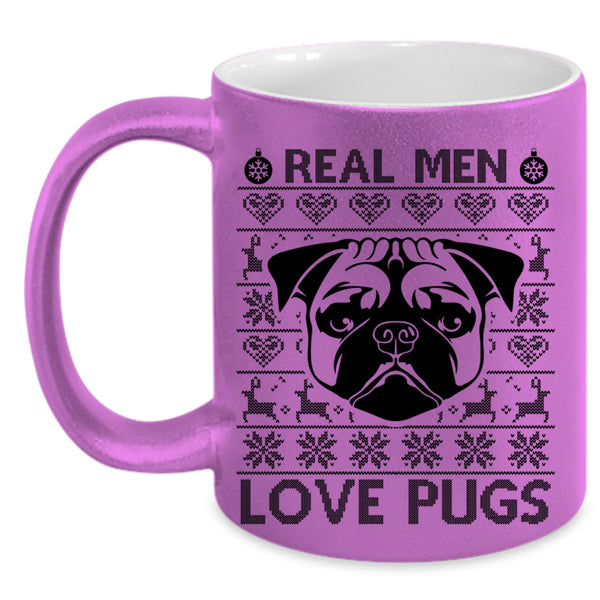 Christmas Gift For Dad Coffee Mug, Real Men Love Pugs Accent Mug