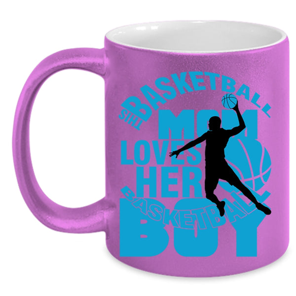 Cool Mom Coffee Mug, This Basketball Mom Loves Her Basketball Boy Accent Mug